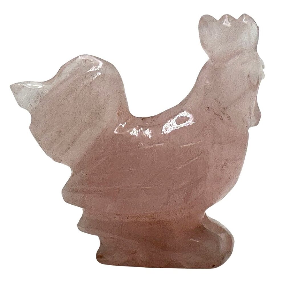 Hand-Carved Rose Quartz Rooster Bead Figurine .75" Miniature Vtg